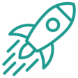 A line drawing of a rocket flying through the air.