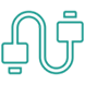 A line drawing of a cable with two connectors.