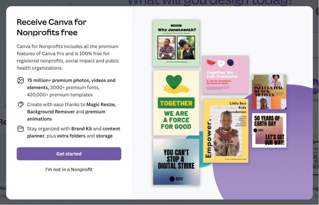 A screenshot of a website that says receive cards for nonprofits free