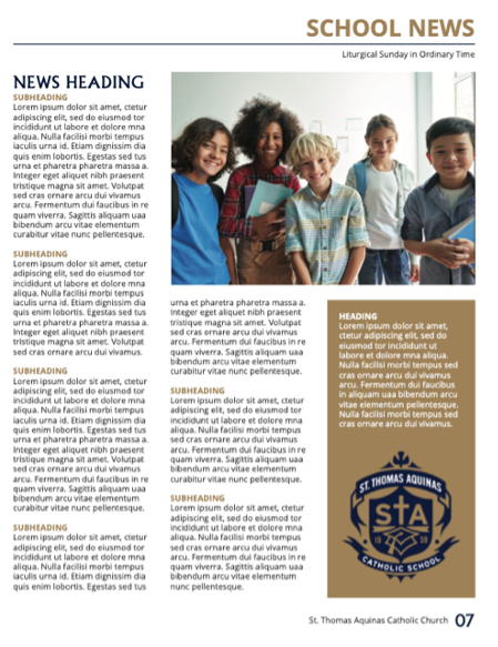 A school news newspaper with a picture of a group of children.