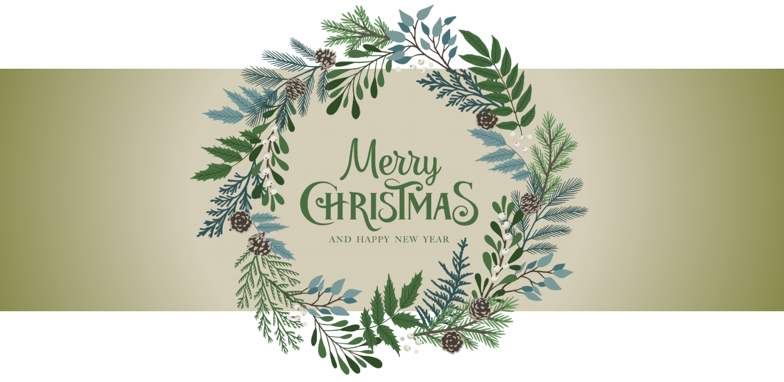 A Christmas wreath with the words Merry Christmas on it.