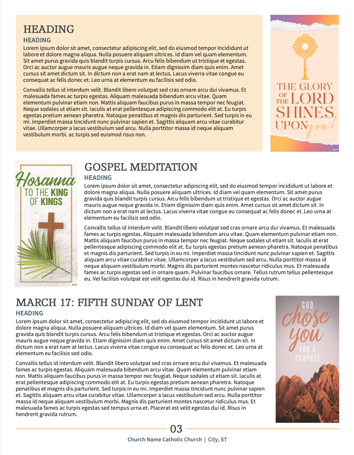 A page of a religious pamphlet with a cross on it.
