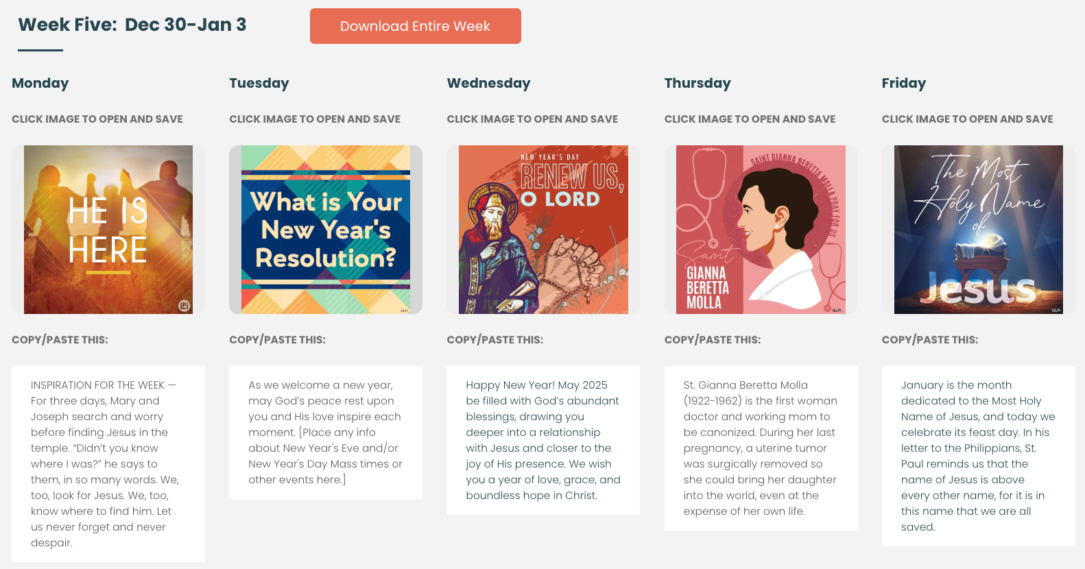 A screenshot of a website showing a variety of Catholic images.