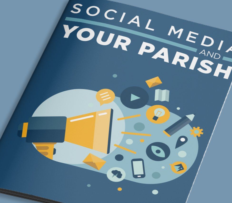 A blue book titled social media and your parish.