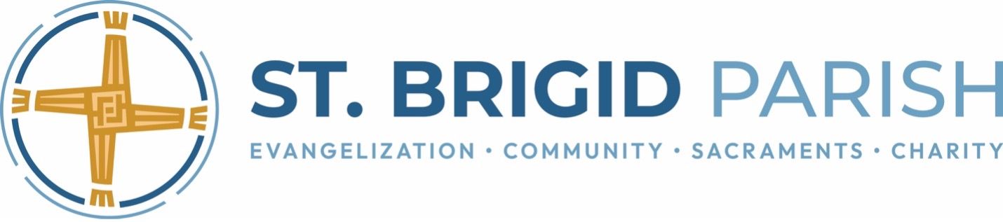 The logo for St. Brigid parish shows a cross in a circle.