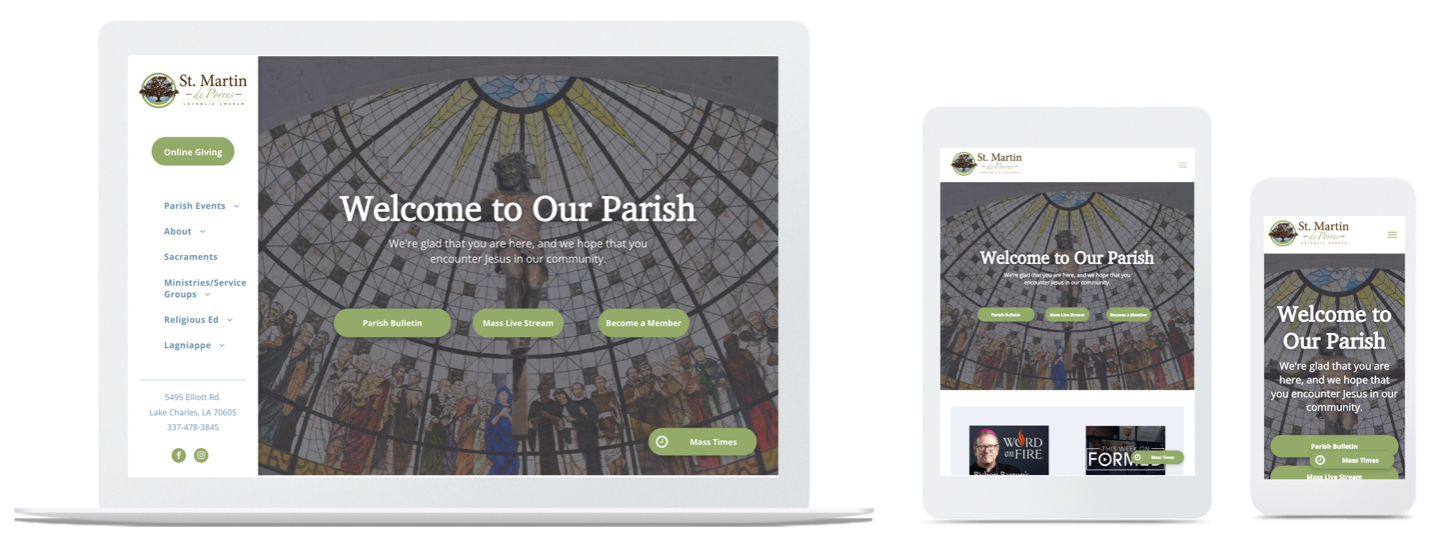 A laptop , tablet , and cell phone displaying a website.