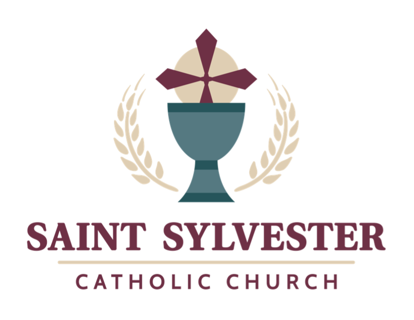 A logo for Saint Sylvester catholic church with a cross in a chalice.