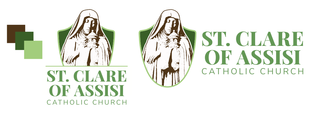 A green logo for St. Clare of Assisi catholic church.