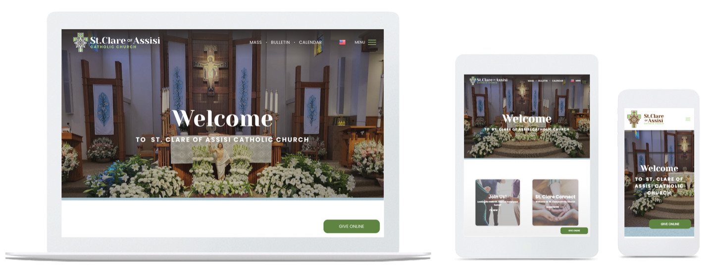 A laptop , tablet , and cell phone displaying a website.