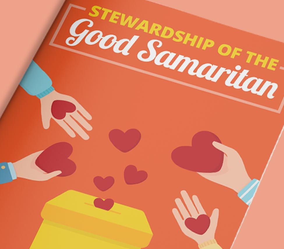 Download the PDF A red cover with the title The Stewardship of the Good Samaritan.
