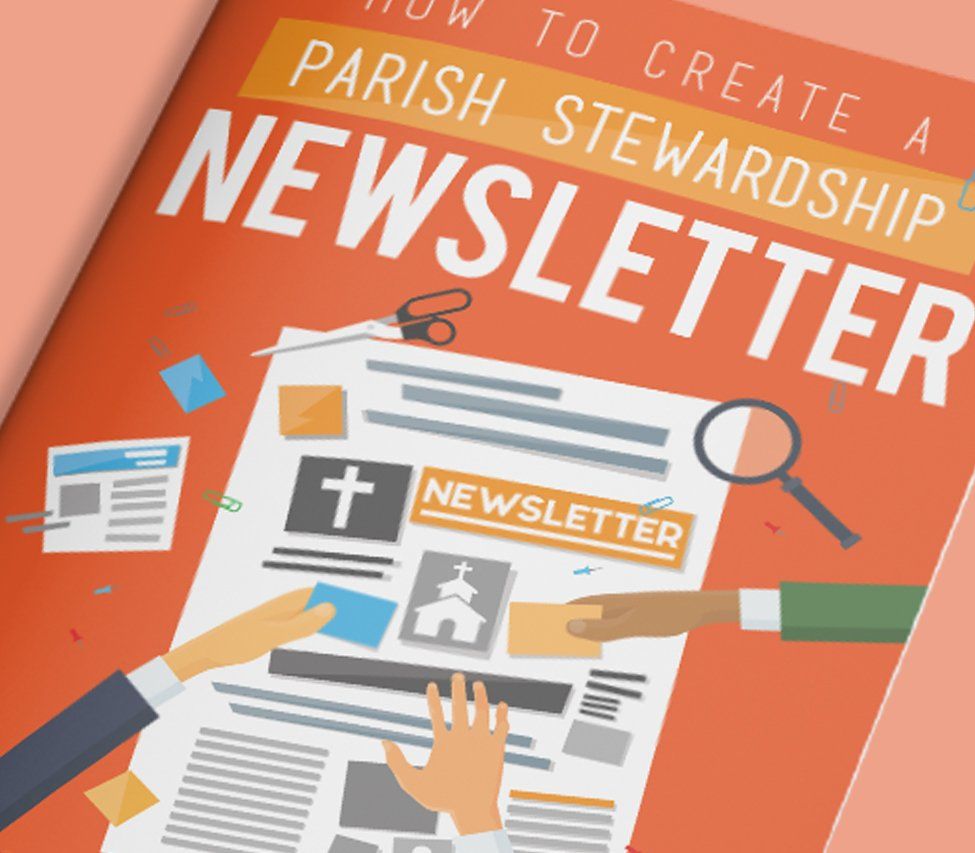 Download the PDF A red cover with the title The Power of a Parish Stewardship Newsletter.