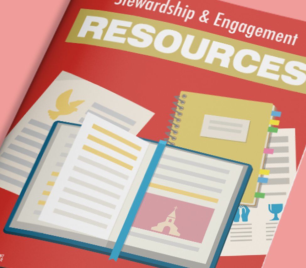 Download the PDF A red cover with the title Stewardship & Engagement Resources.