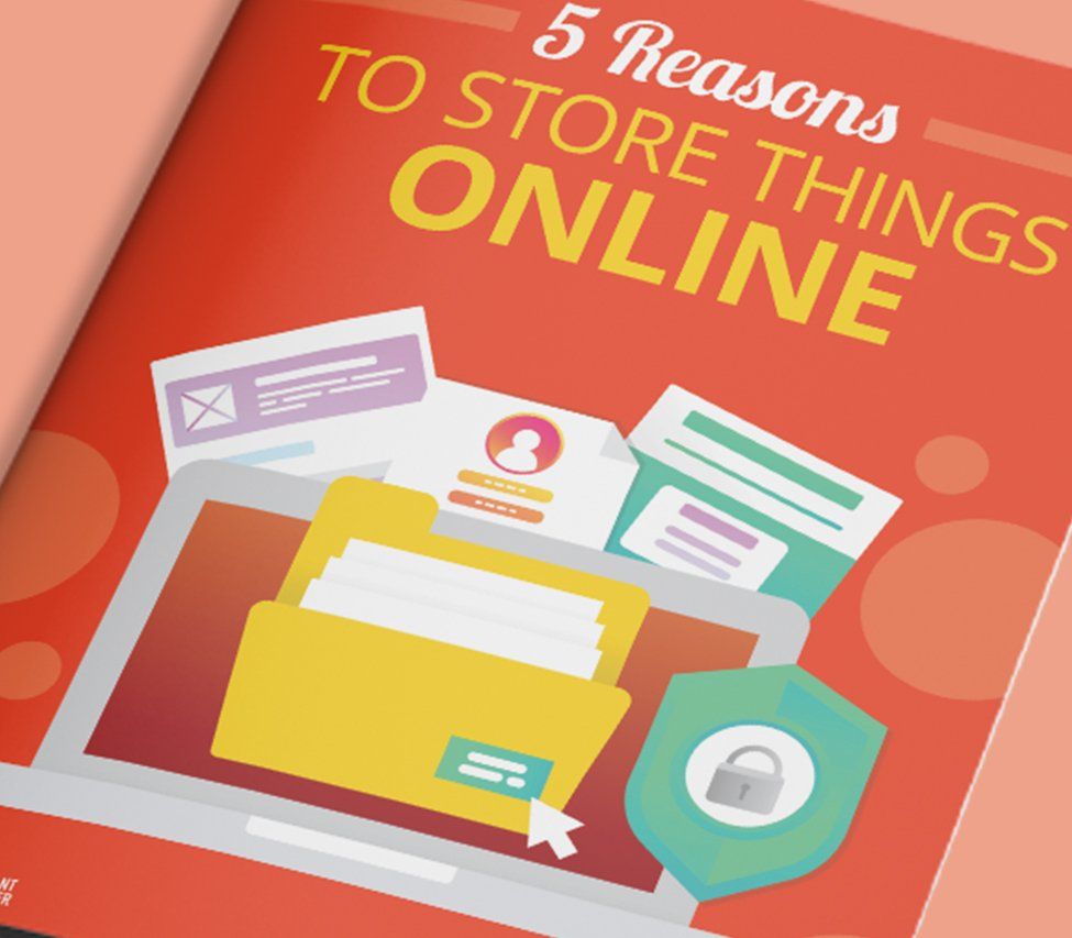 A red cover with the title 5 Reasons to Store Things Online.