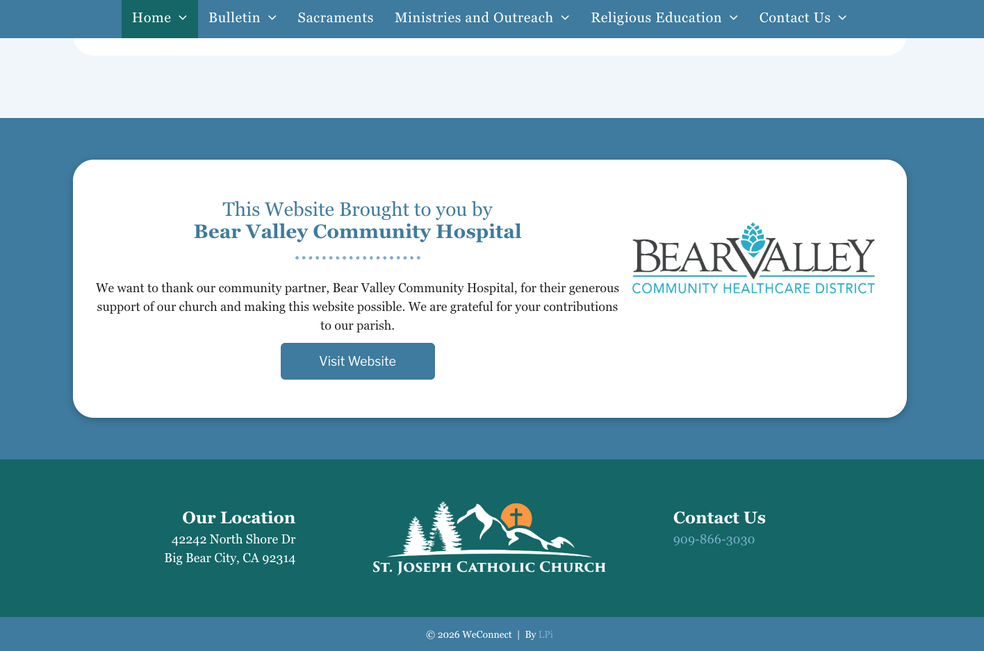 Example of a sponsor's ad on a parish website. Ad for Bear Valley Community Health