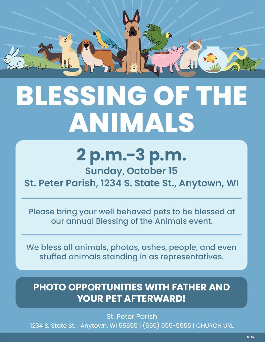 A flyer for a blessing of the animals event.