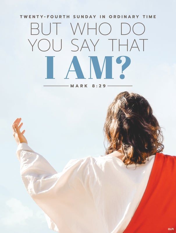 A bulletin cover of Jesus's back that says