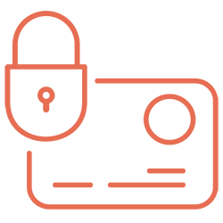 A line drawing of a padlock over a credit card.