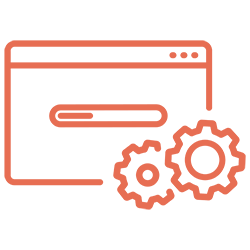 A line drawing of gears on top of a website.