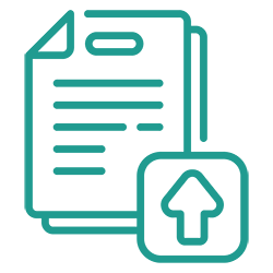 Line drawing of a document with an arrow button pointing on top of it.