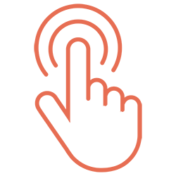 A line drawing of a hand pushing a button.