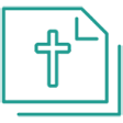 A line drawing of a stack of papers with a cross on them.