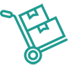 An icon of a  hand truck with two boxes on it.