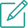An icon of a  pencil writing on a piece of paper.