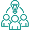 An icon of a  group of people with a light bulb above them.