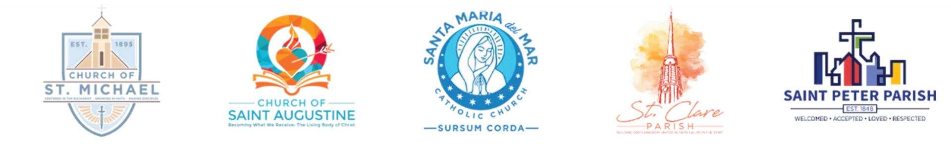 A set of four logos for different churches on a white background.