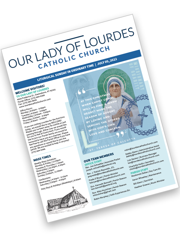 Cover for Our Lady of Lourdes Bulletin.