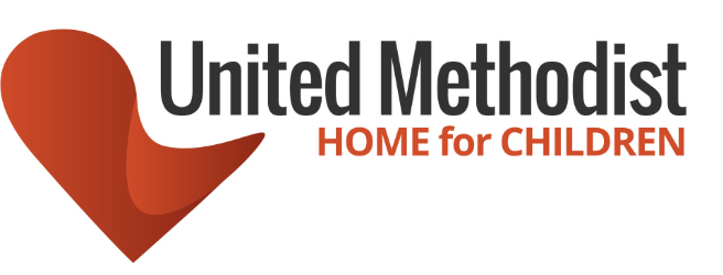 United Methodist Home for Children logo with orange heart and black-and-orange text