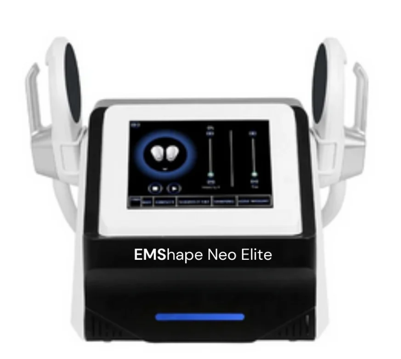 EMShape Neo Elite body contouring machine with touchscreen and side applicators, white and black