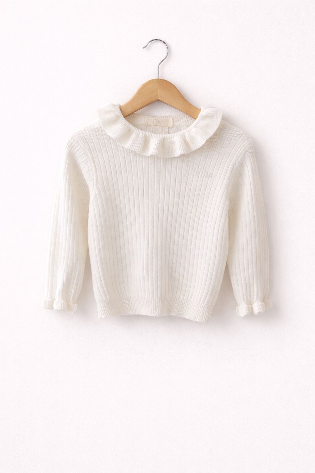 Off-White Meisjes Trui met Ruffle Kraag – Stijlvolle Kinder Trui