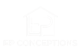 Logo blanc pâle représentant le contour d'une maison avec les inscriptions « EP » et « EPOINT TO ITS » sur fond clair.