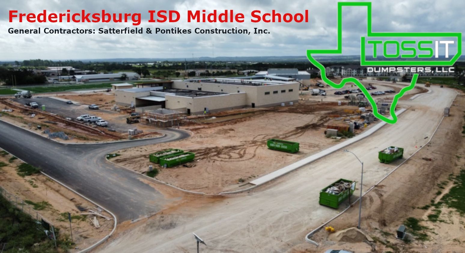 Commercial Jobsite Dumpster Rental and Portable Toilet Rental in Fredericksburg, Texas.