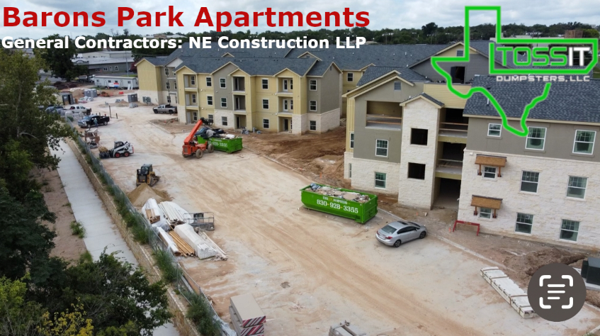Commercial Jobsite Dumpster Rental and Portable Toilet Rental in Fredericksburg, Texas.