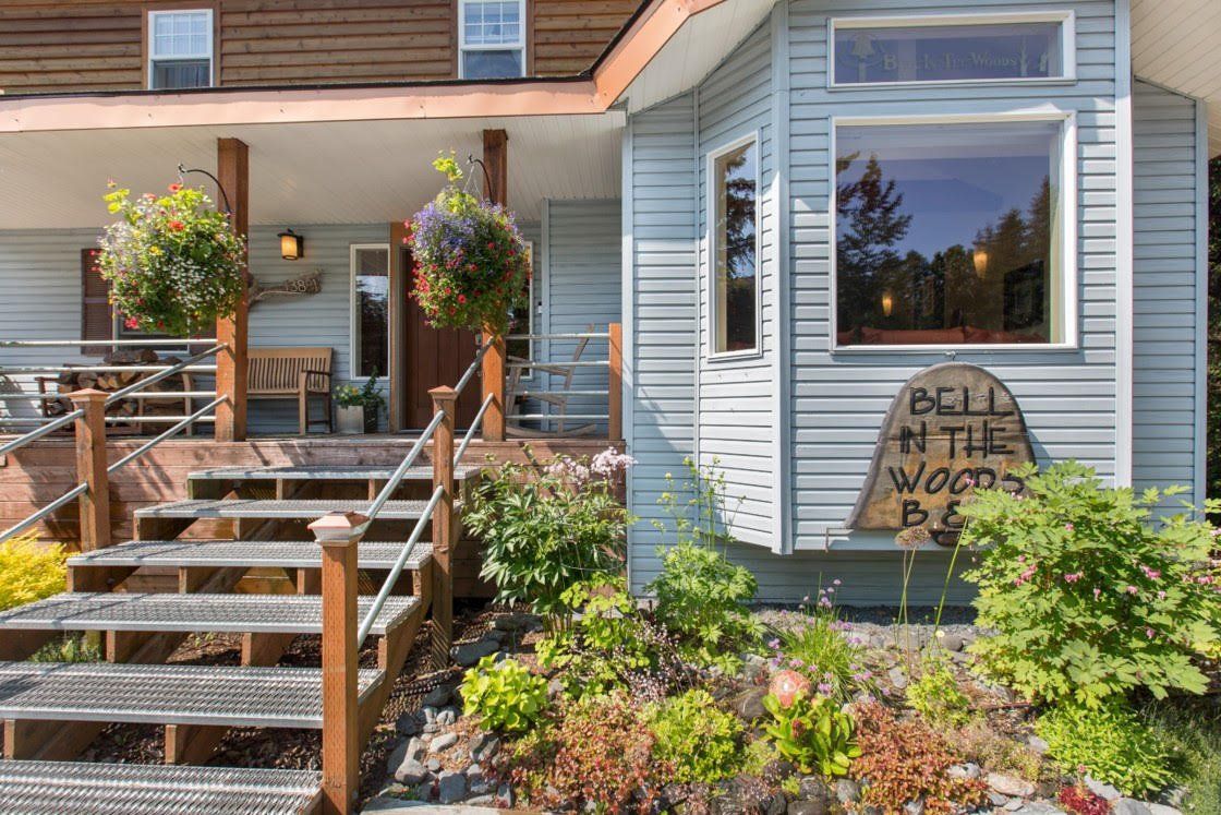 Bell In The Woods Bed & Breakfast front entrance. Charming B&B in the heart of Alaska.