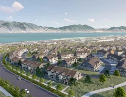 Aerial view of a suburban neighborhood with circular streets. Aerial view of a suburban neighborhood with circular streets.