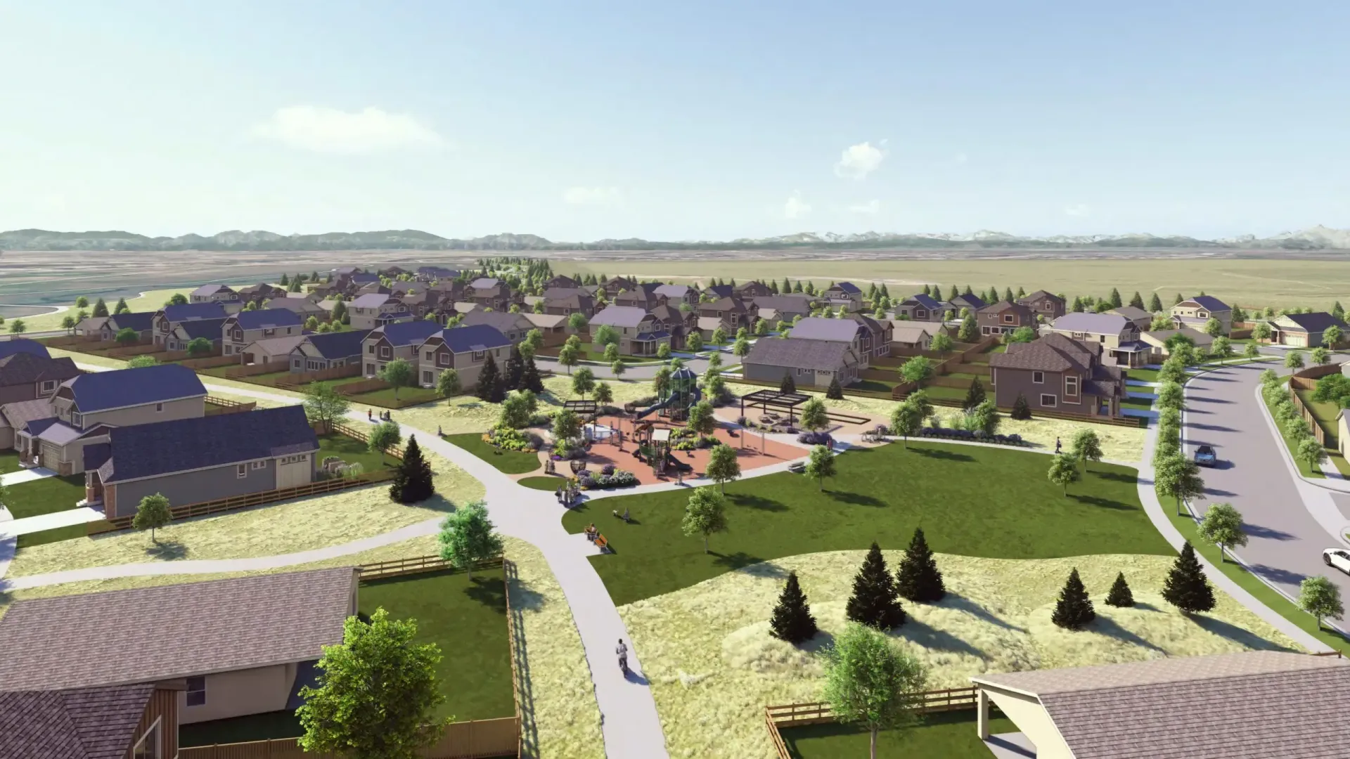 Aerial view of a suburban neighborhood in Redtail Ranch.