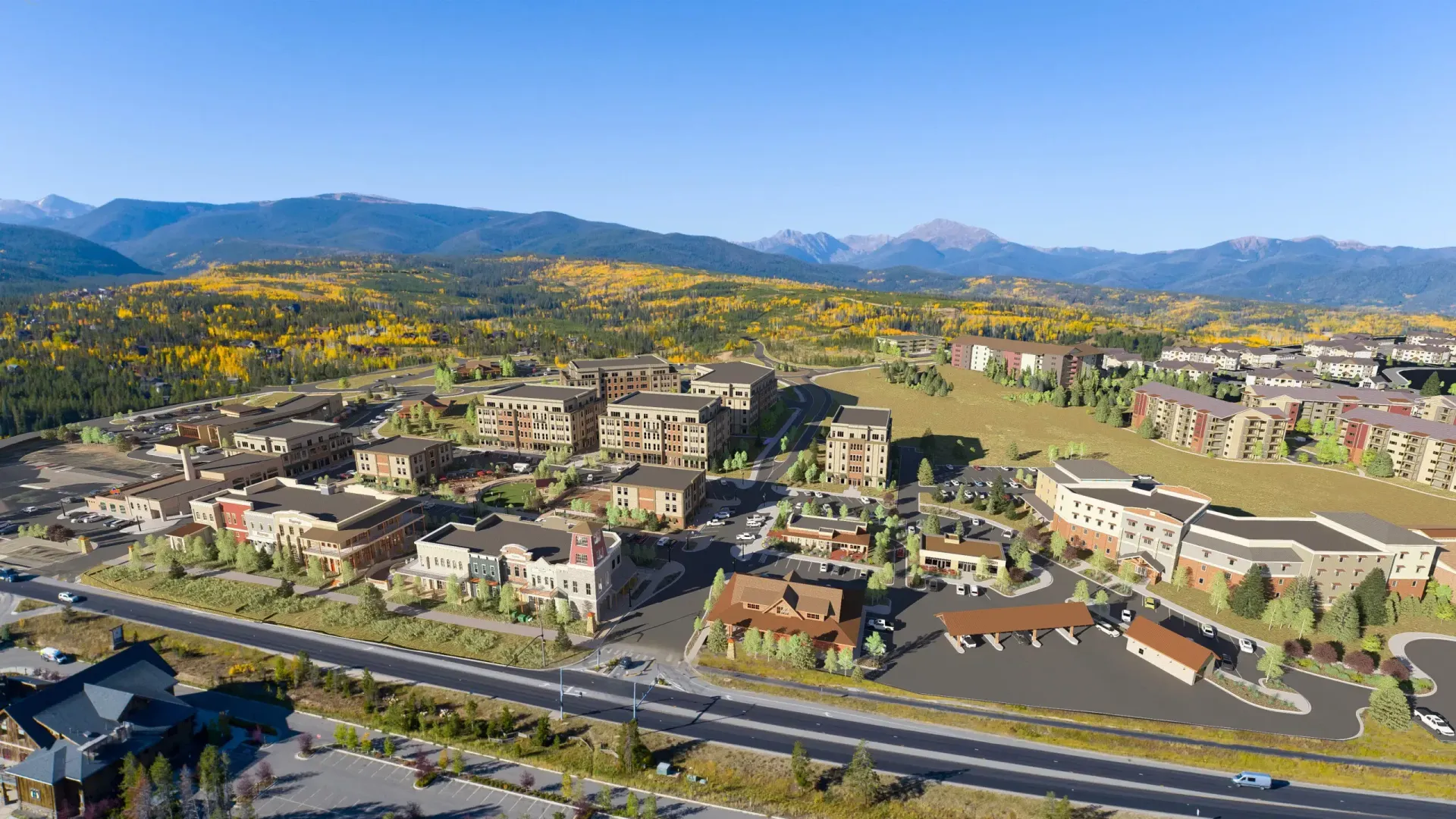 Aerial view of a suburban neighborhood in Grand Park.