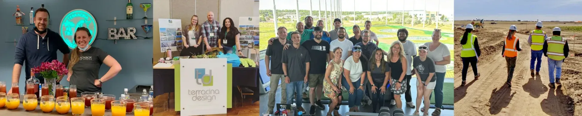 A collage of images of Terracina Design team. A collage of images of Terracina Design team.