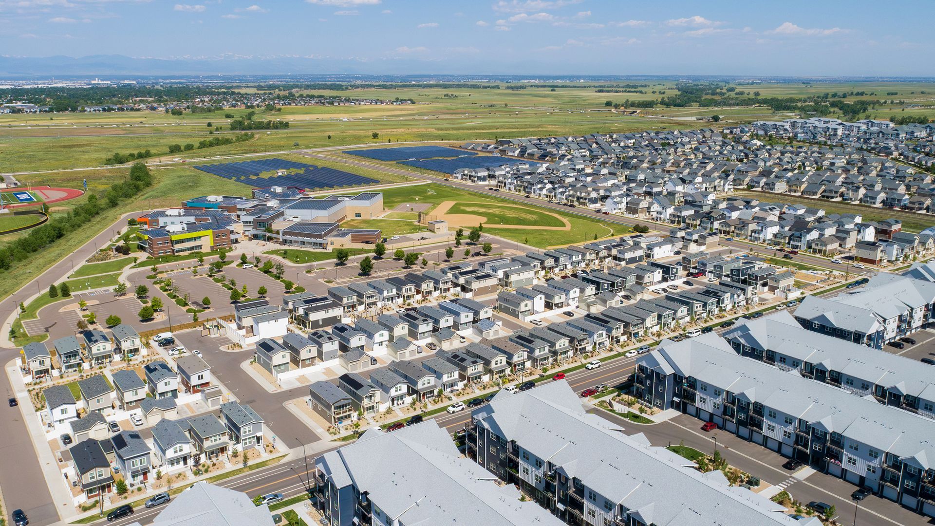 Aerial view of suburban neighborhood of On2 Community.