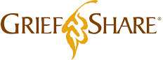 GriefShare logo in brown and gold with stylized flame figure and white background