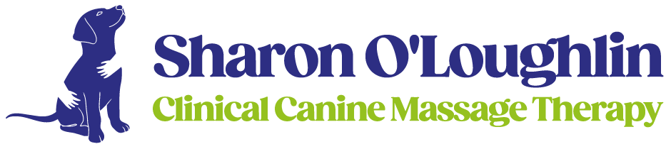 Canine Massage Guild logo: green dog walking on beige hands within a circular black and green emblem.