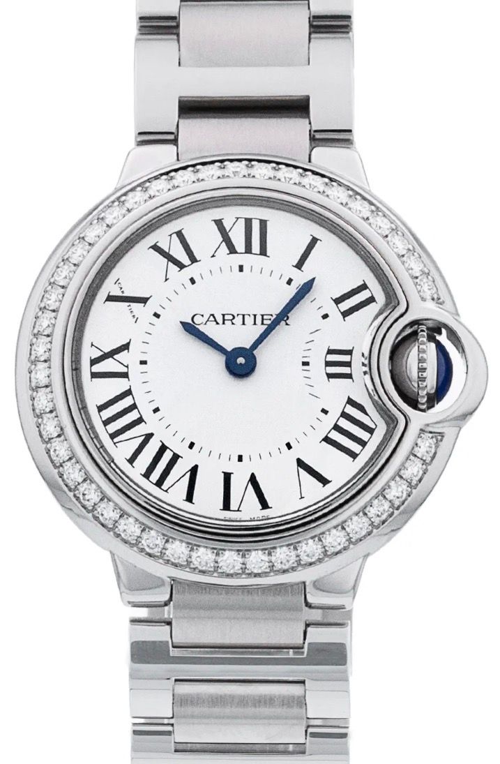 Ladies Cartier Ballon Bleu with Factory set Diamond bezel quartz movement watch.