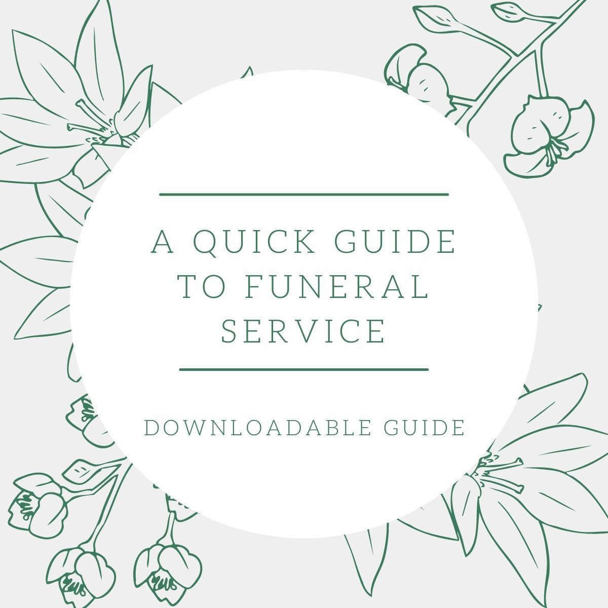 Quick guide to funeral service cover with floral line art and pale green accents