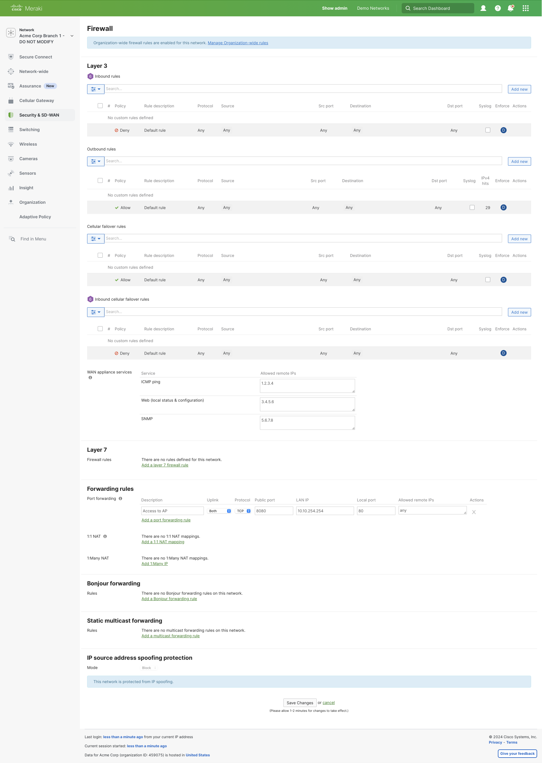 Current Firewall Page