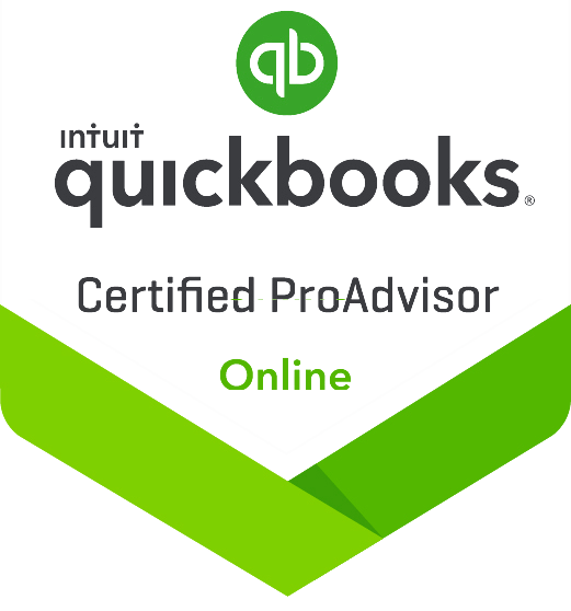 Intuit QuickBooks Certified ProAdvisor Online badge: green and white logo.