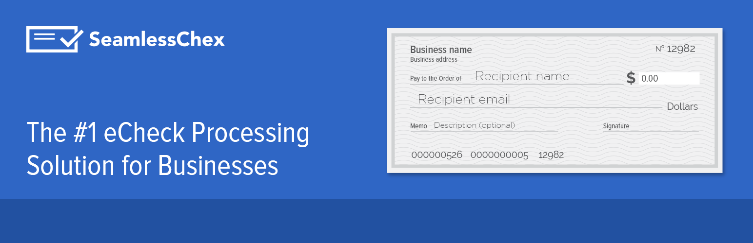 SeamlessChex advertisement. White check in a blue background, with text 