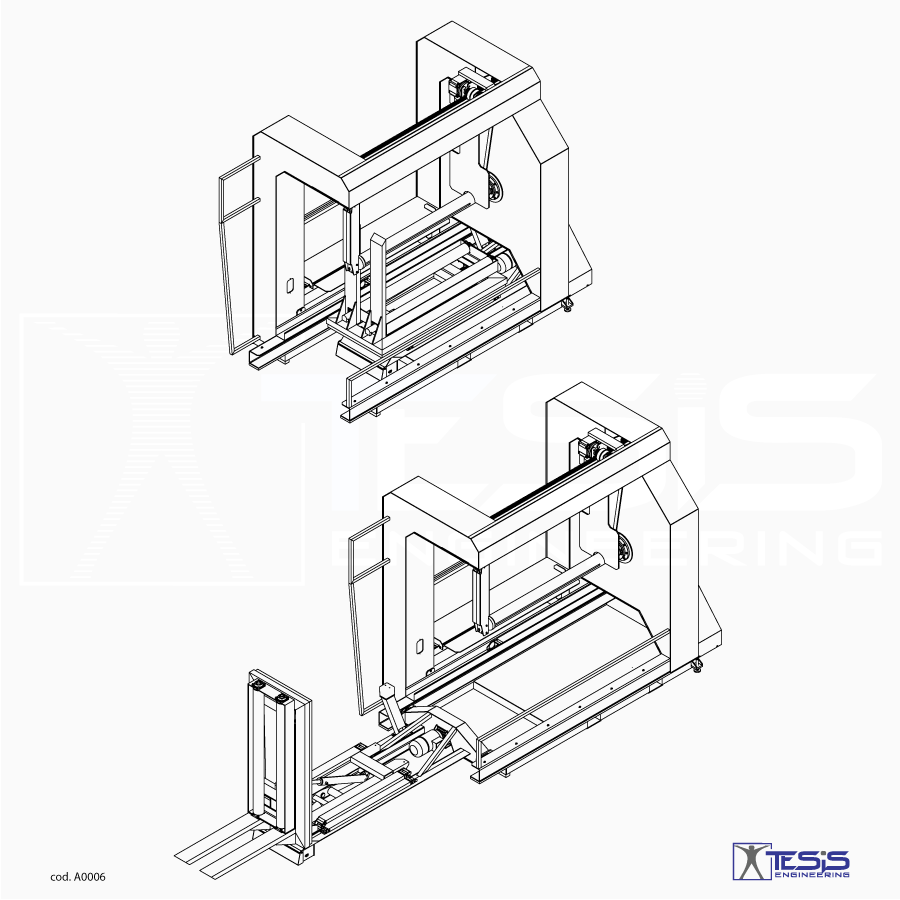 Avvolgitore per rotoli, avvolgitore con estrattore, estrattore bobine con sistema di palettizzazione, posizionatore su pallet per bobine, avvolgitore per bobine, palletizzazione bobine | Tesis